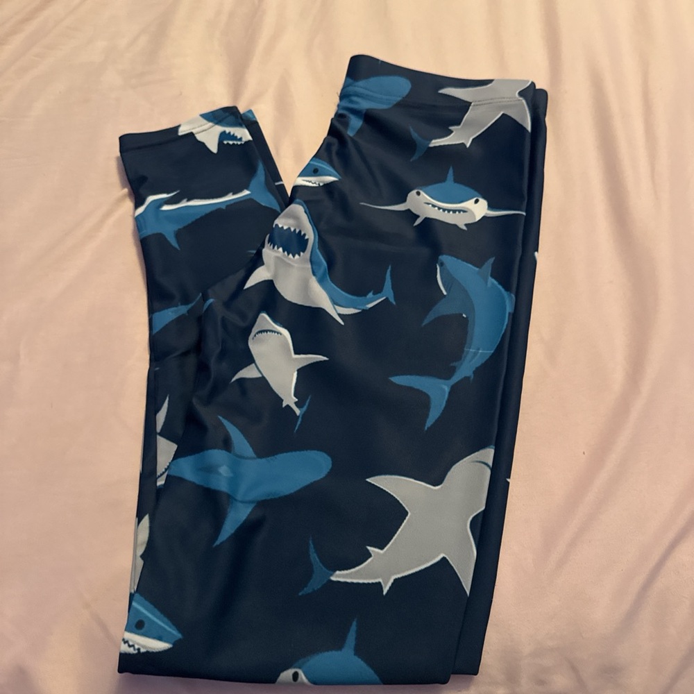 Amazon Shark Print Skinny Pants - Navy and Light Blue
